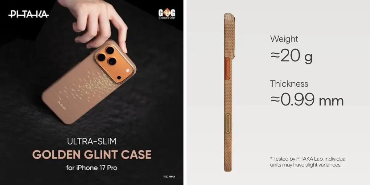 PITAKA Ultra Slim Golden Glint Case for iPhone 17 Pro Max (2).webp